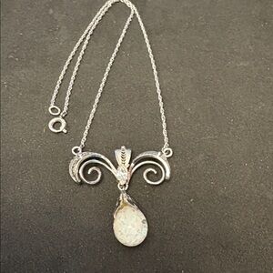 Elegant Sterling Silver Floating Opal Pendant Necklace